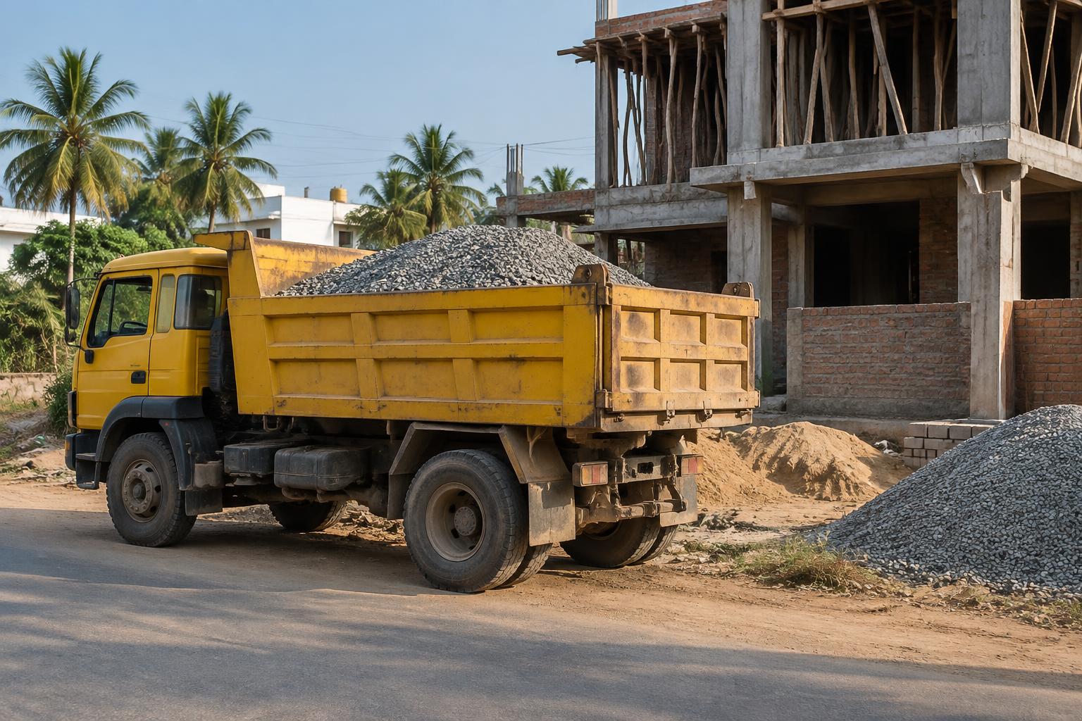 Site logistics and material transport in Kanchipuram